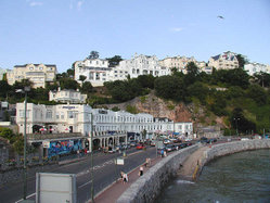 Part of the seafront of Torquay, south Devon, at high tide